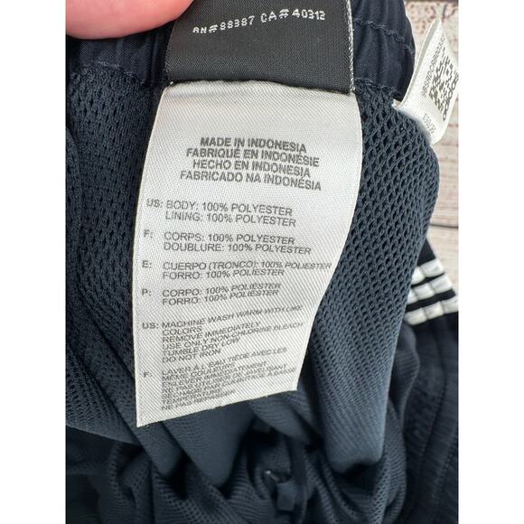Adidas Mesh Lined Track Pants Mens XXL Dark Navy Blue 3 White Stripe Zip Ankle - Picture 9 of 14